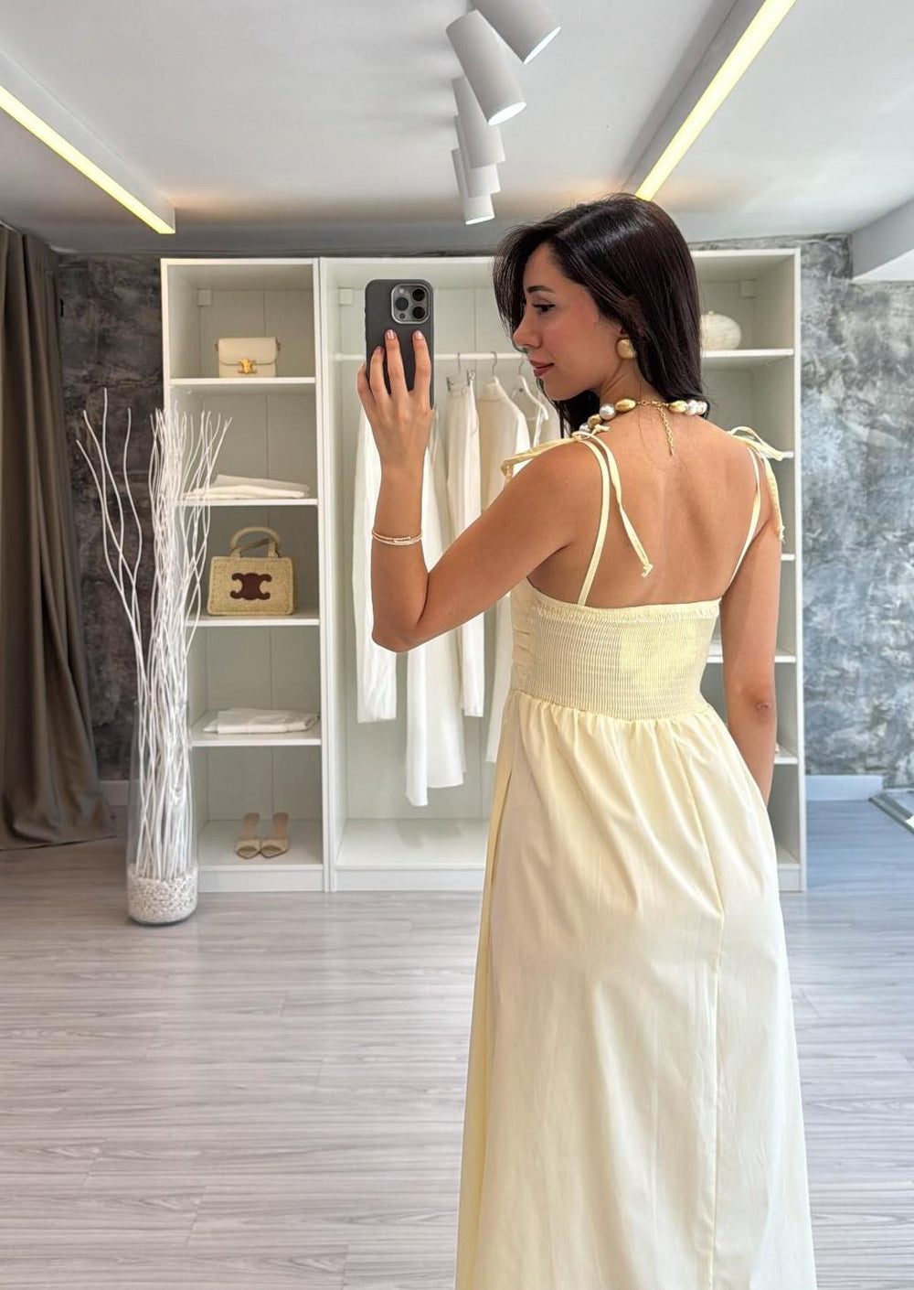 SARI POPLİN ELBİSE