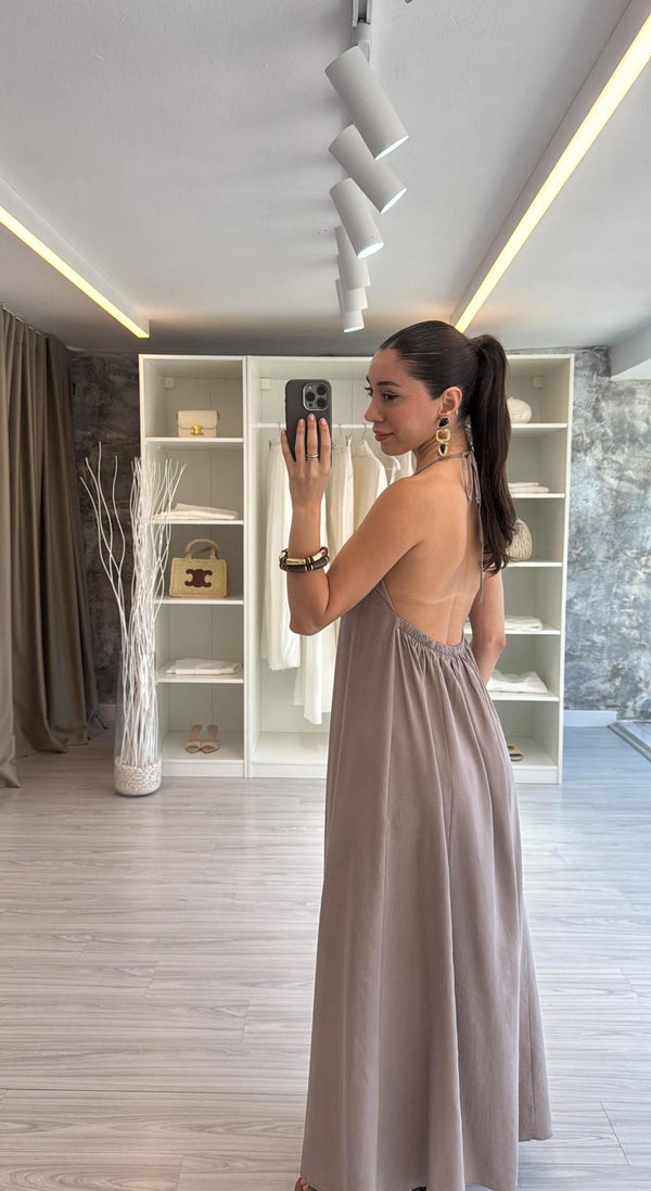 VİZON HALTER YAKA TENSEL ELBİSE