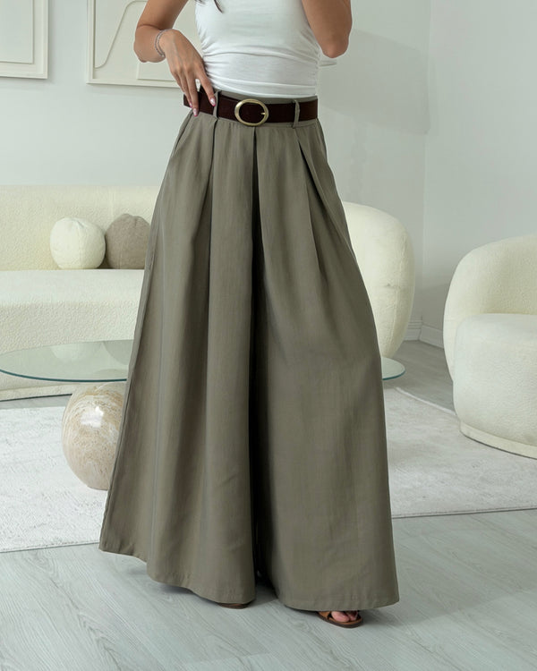 HAKİ KEMERLİ ETEK PANTOLON