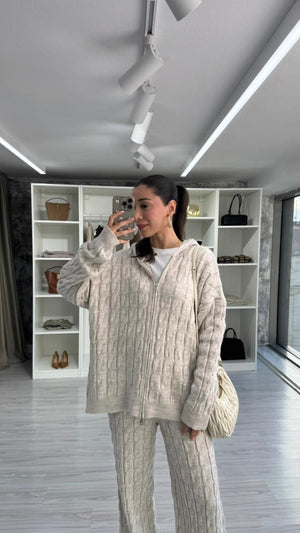 KREM ÇİFT FERMUARLI TRİKO TAKIM