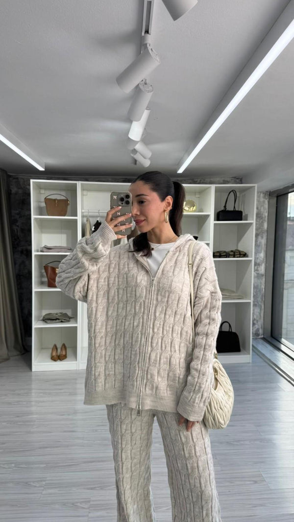KREM ÇİFT FERMUARLI TRİKO TAKIM