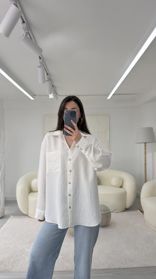 NEXO OVERSIZE ÇİZGİLİ GÖMLEK - BEYAZ