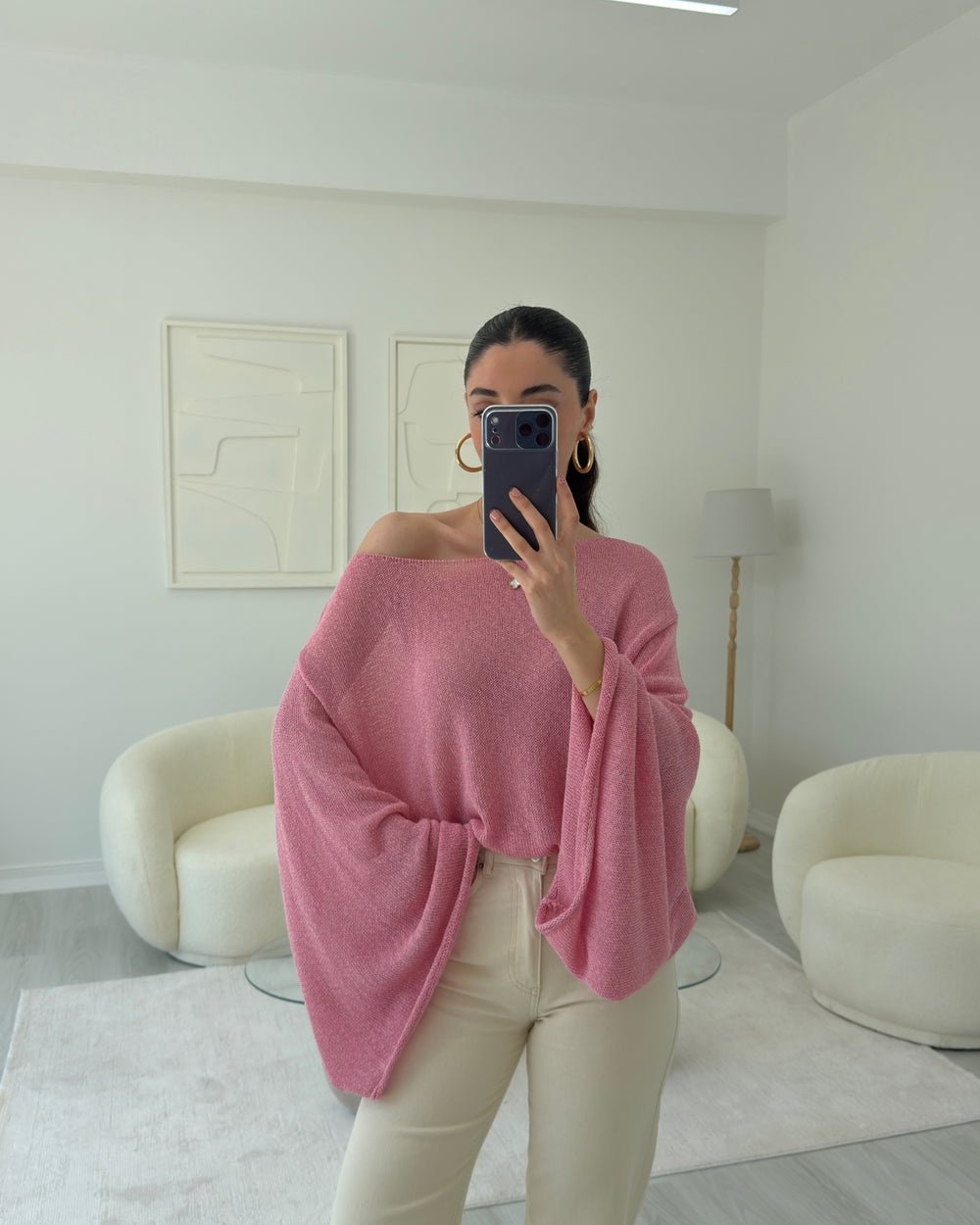 PEMBE DÜŞÜK OMUZ İNCE TRİKO