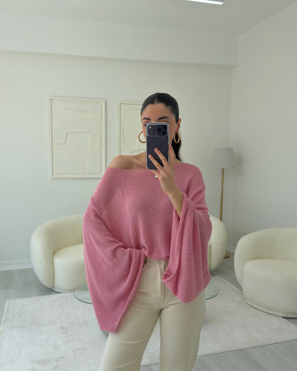 PEMBE DÜŞÜK OMUZ İNCE TRİKO