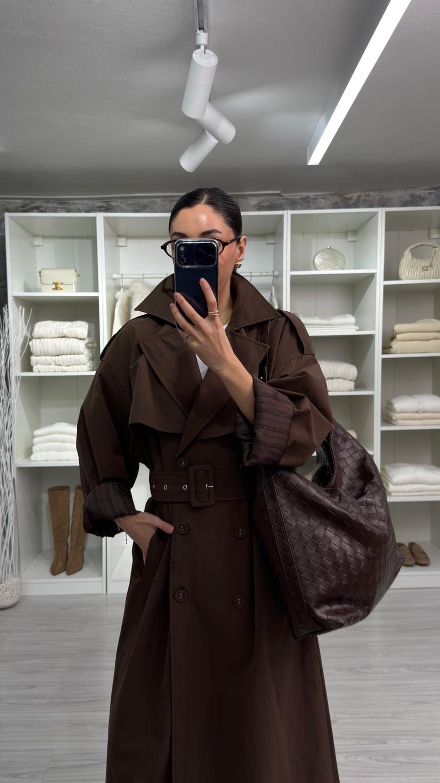 KAHVERENGİ VOGUE OVERSİZE TRENÇKOT