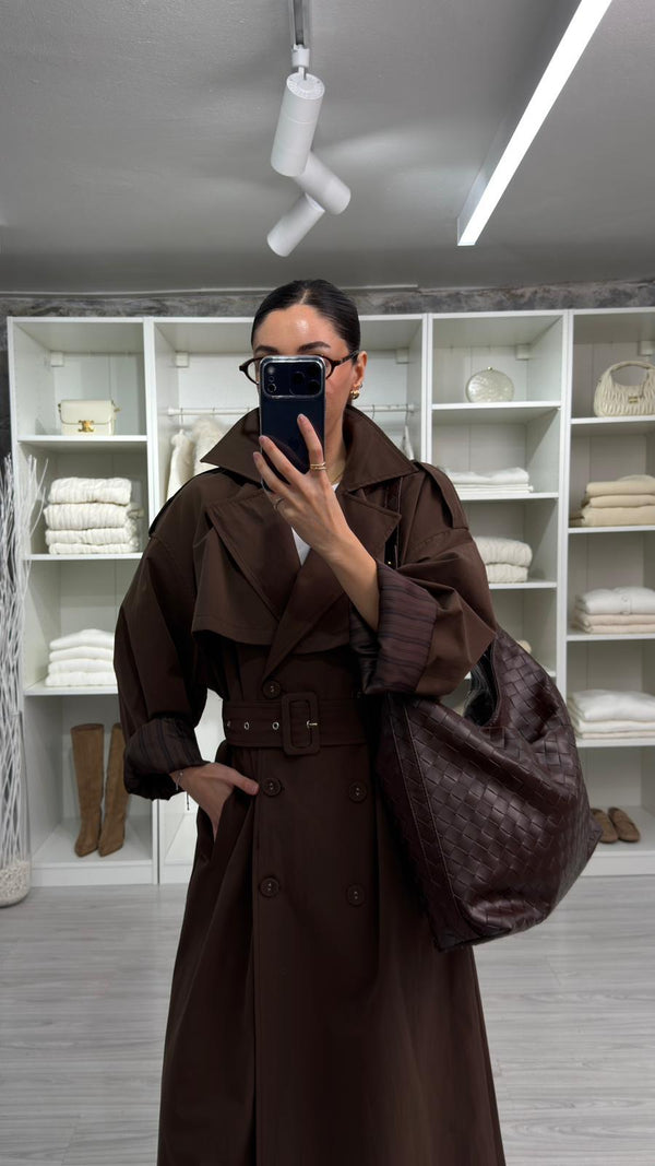 KAHVERENGİ VOGUE OVERSİZE TRENÇKOT