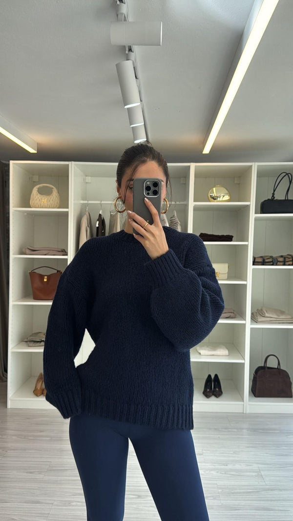 LACİVERT BİSİKLET YAKA OVERSIZE KAZAK