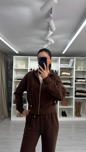 KAHVERENGİ FERMUARLI SWEAT TAKIM