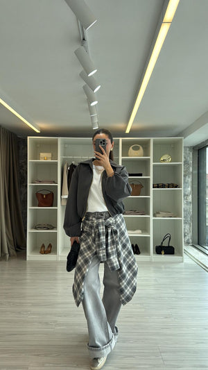 GRİ OVERSIZE EKOSELİ ODUNCU GÖMLEK