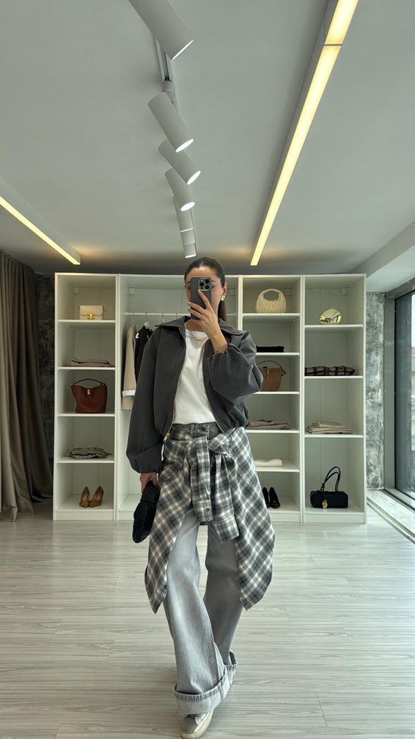 GRİ OVERSIZE EKOSELİ ODUNCU GÖMLEK