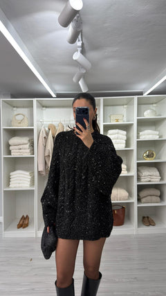 SİYAH OVERSIZE SİMLİ KAZAK