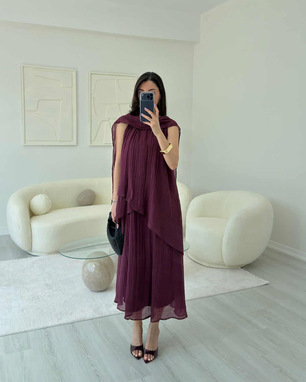 BORDO ŞALLI ELBİSE