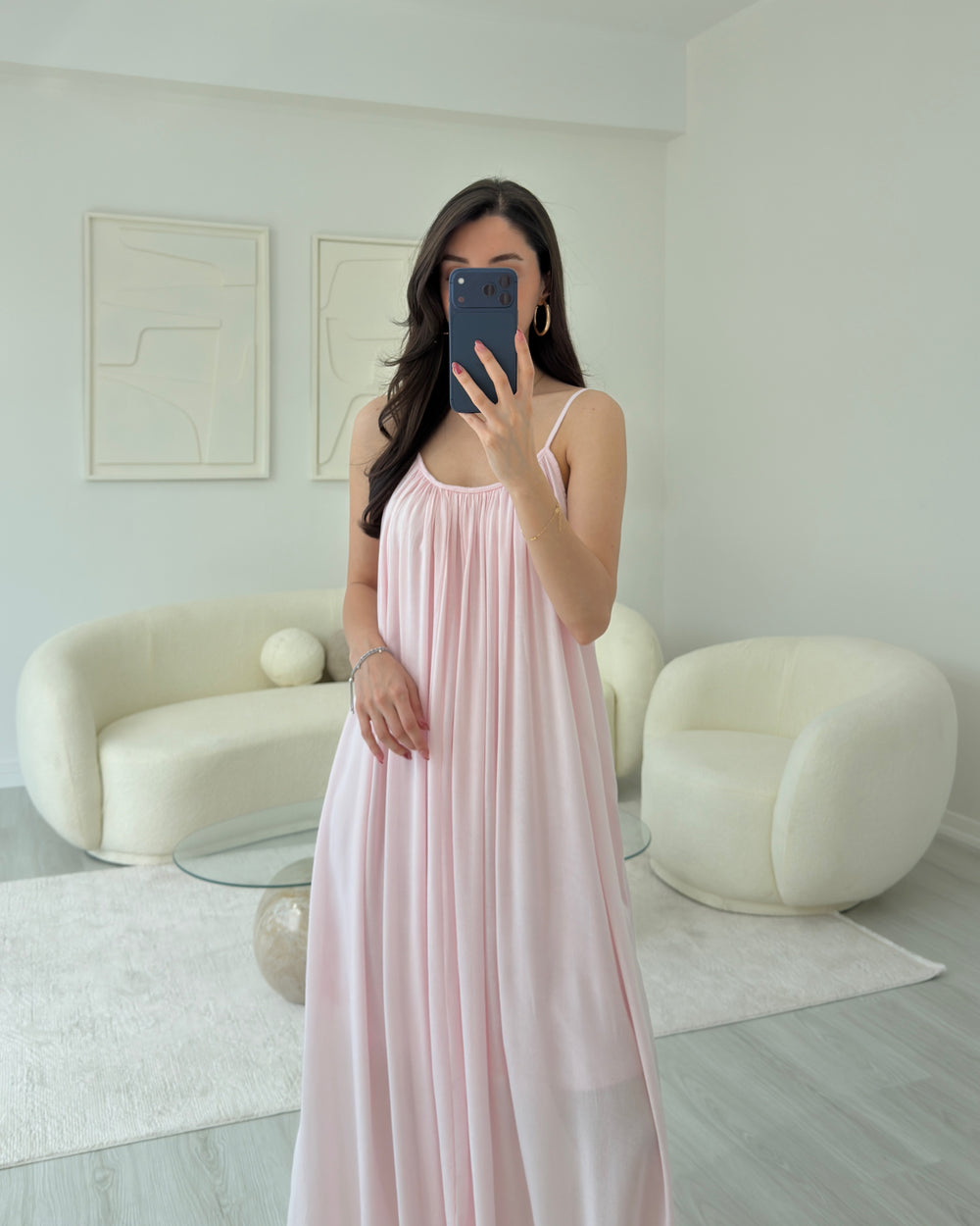 PEMBE PAMUKLU ELBİSE