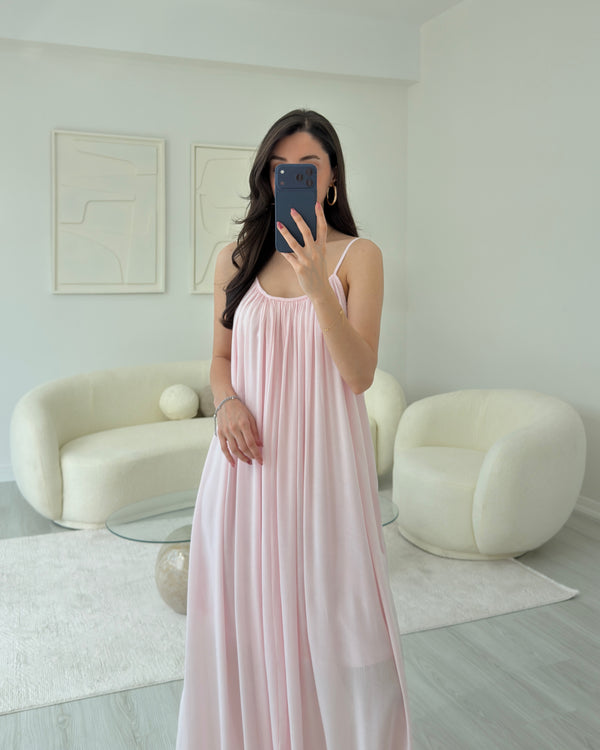 PEMBE PAMUKLU ELBİSE