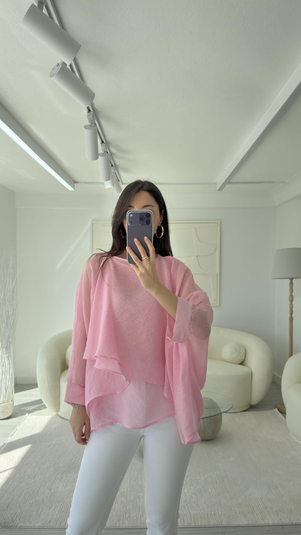PEMBE ELİSE PELERİN ŞİFON BLUZ
