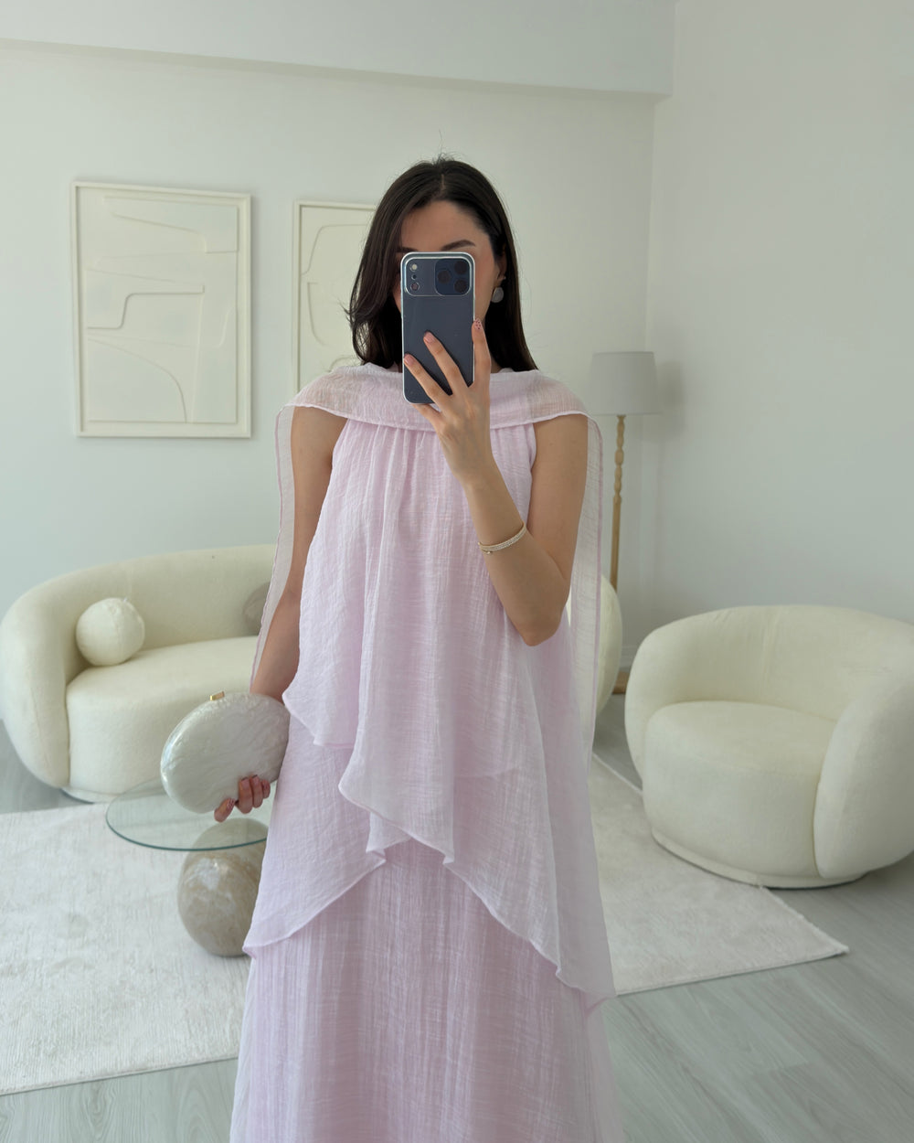 PEMBE ŞALLI ELBİSE