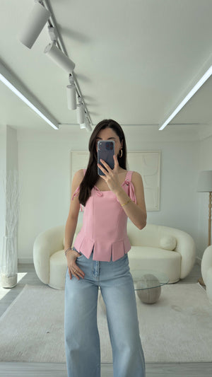 PEMBE BAĞLAMA DETAYLI BLUZ