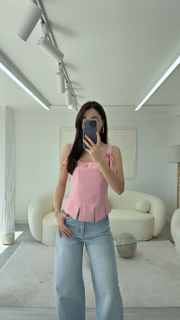 PEMBE BAĞLAMA DETAYLI BLUZ