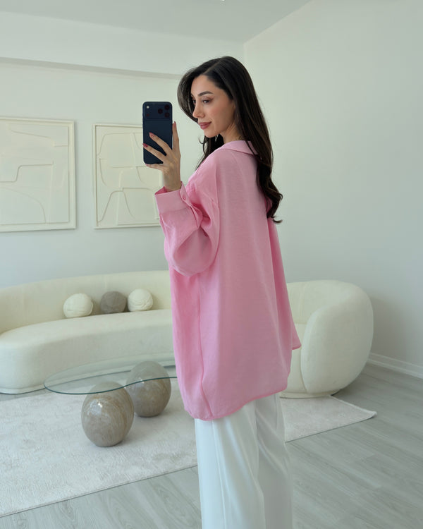 ŞEKER PEMBE OVERSIZE TENSEL GÖMLEK