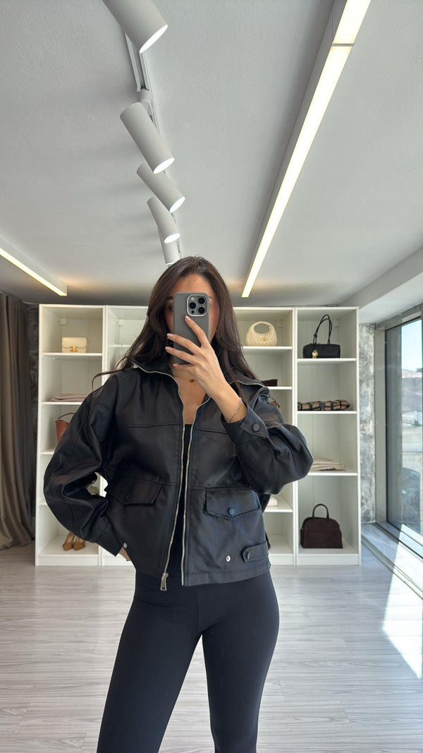 SİYAH OVERSIZE MUMLU CEKET