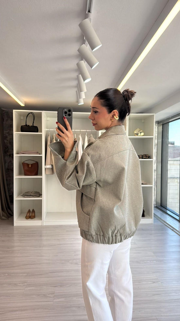 HAKİ OVERSIZE KIRÇILLI BOMBER CEKET