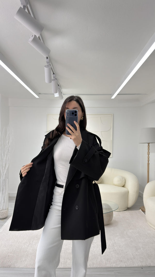 SİYAH OVERSIZE TRENÇKOT
