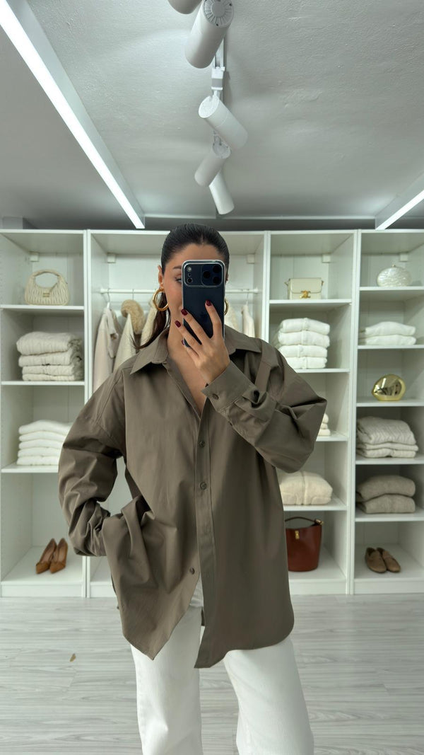 HAKİ ASTRE OVERSIZE POPLİN GÖMLEK