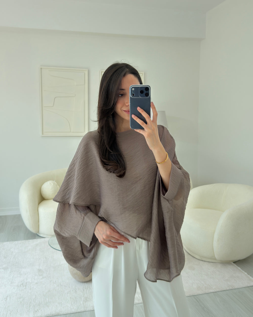 BRONZ ELİSE PELERİN ŞİFON BLUZ