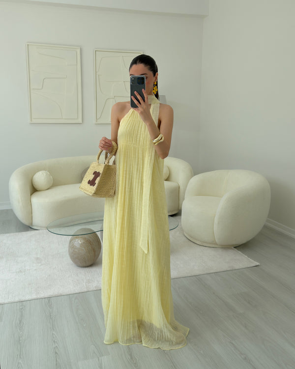 SARI ŞALLI ASKILI ELBİSE