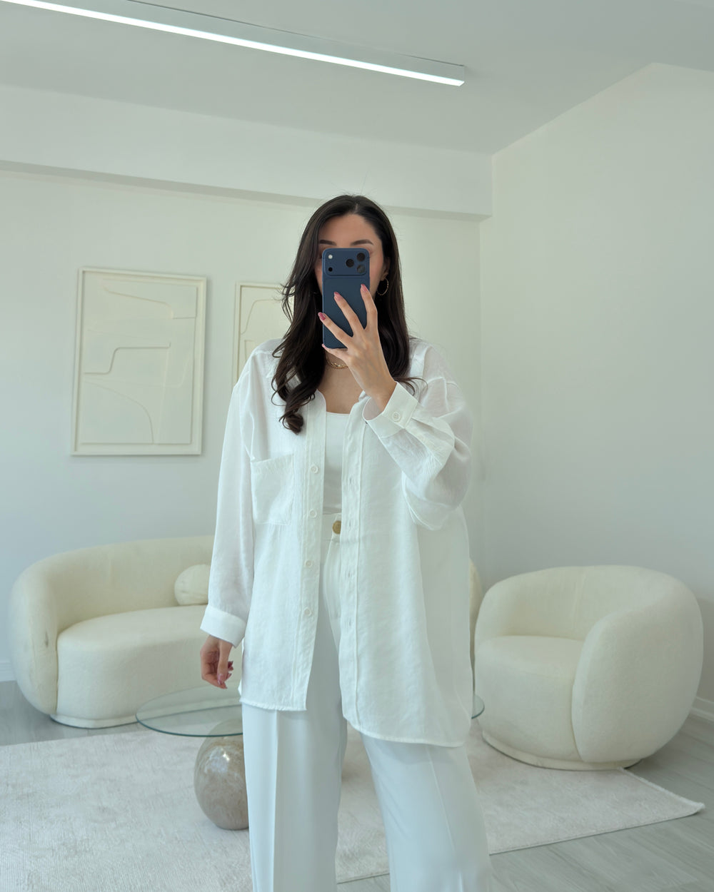 BEYAZ OVERSIZE TENSEL GÖMLEK
