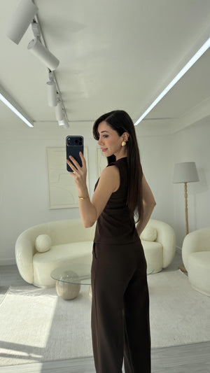 KAHVE PELERİN DETAYLI TAKIM