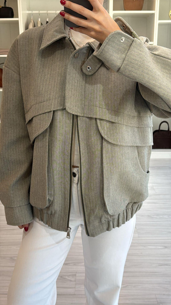 HAKİ OVERSIZE KIRÇILLI BOMBER CEKET
