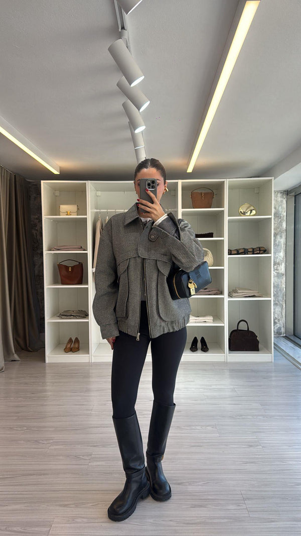 SİYAH OVERSIZE KIRÇILLI BOMBER CEKET