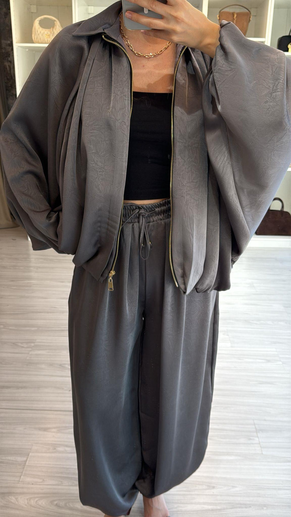 ANTRASİT PREMIUM SATEN ŞALVAR PANTOLON