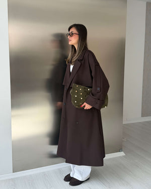 KAHVERENGİ OVERSIZE UZUN TRENÇKOT - 1142