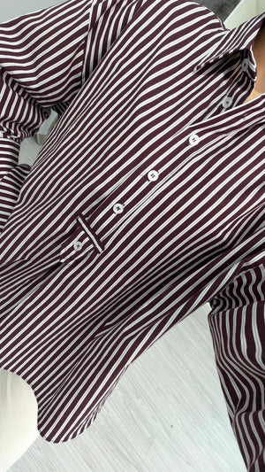 BORDO ALEN ÇİZGİLİ POPLİN GÖMLEK