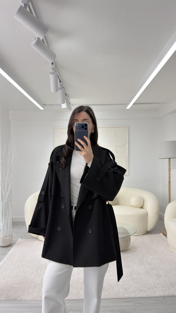 SİYAH OVERSIZE TRENÇKOT
