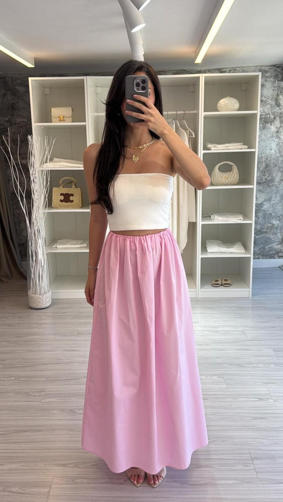PEMBE POPLİN MAXİ ETEK