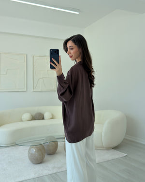 VİNTAGE KAHVERENGİ OVERSIZE TENSEL GÖMLEK