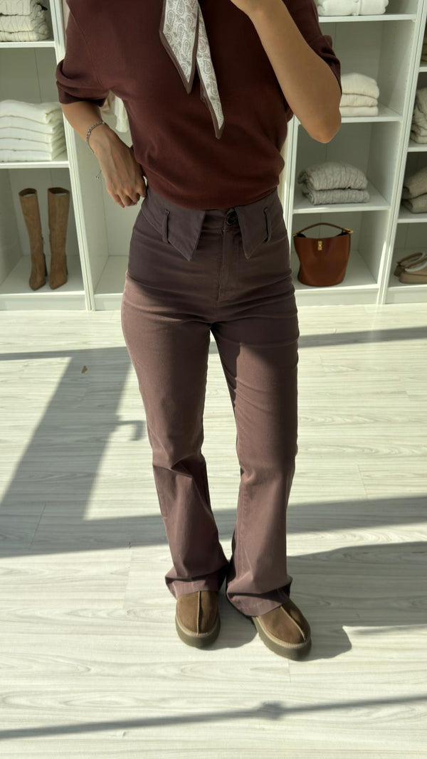 KAHVERENGİ BEL DETAYLI PANTOLON
