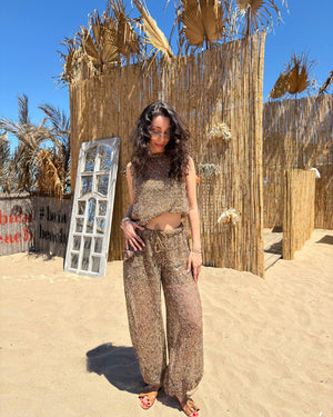 KAHVERENGİ PULLU ASİMETRİK TAKIM