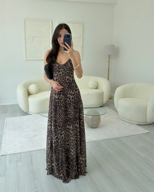 LEOPAR DESENLİ UZUN ELBİSE