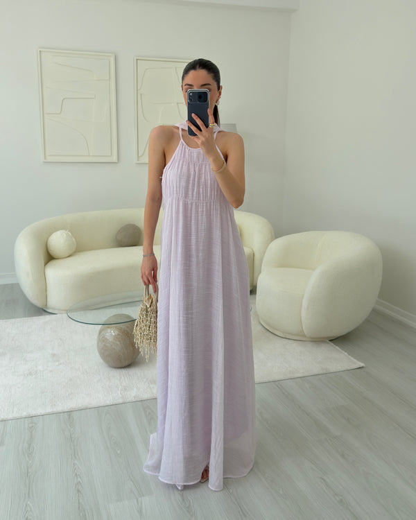 PEMBE ŞALLI ASKILI ELBİSE