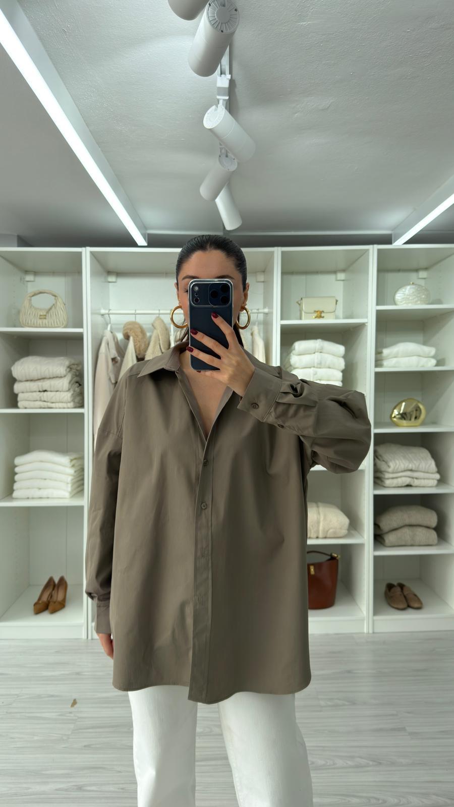 HAKİ ASTRE OVERSIZE POPLİN GÖMLEK