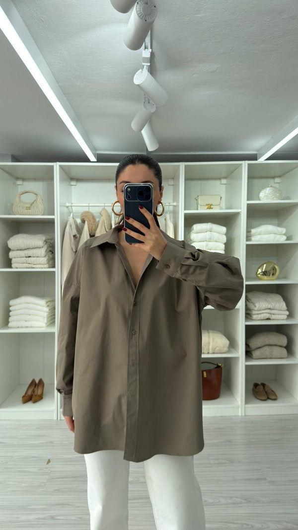 HAKİ ASTRE OVERSIZE POPLİN GÖMLEK