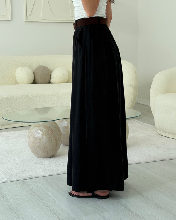SİYAH KEMERLİ ETEK PANTOLON