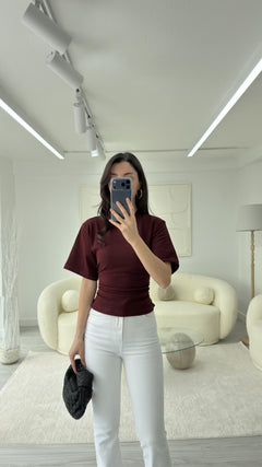 BORDO KORSE DETAYLI BAĞLAMALI TİŞÖRT