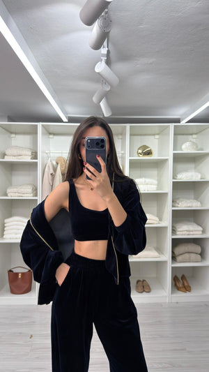 LACİVERT ELORİA 3'LÜ KADİFE TAKIM