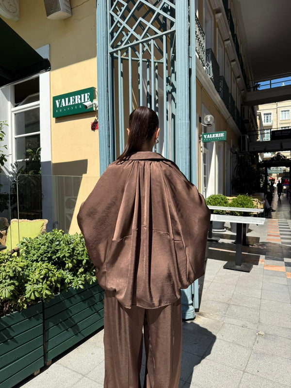 KAHVERENGİ PREMIUM SATEN BOMBER CEKET