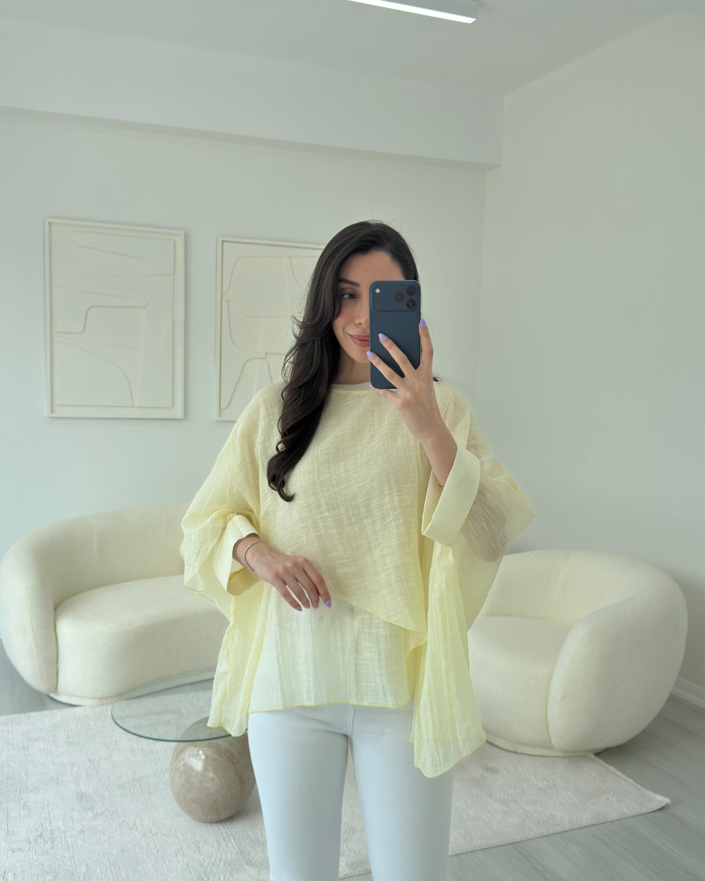 SARI UÇUŞAN PELERİN BLUZ